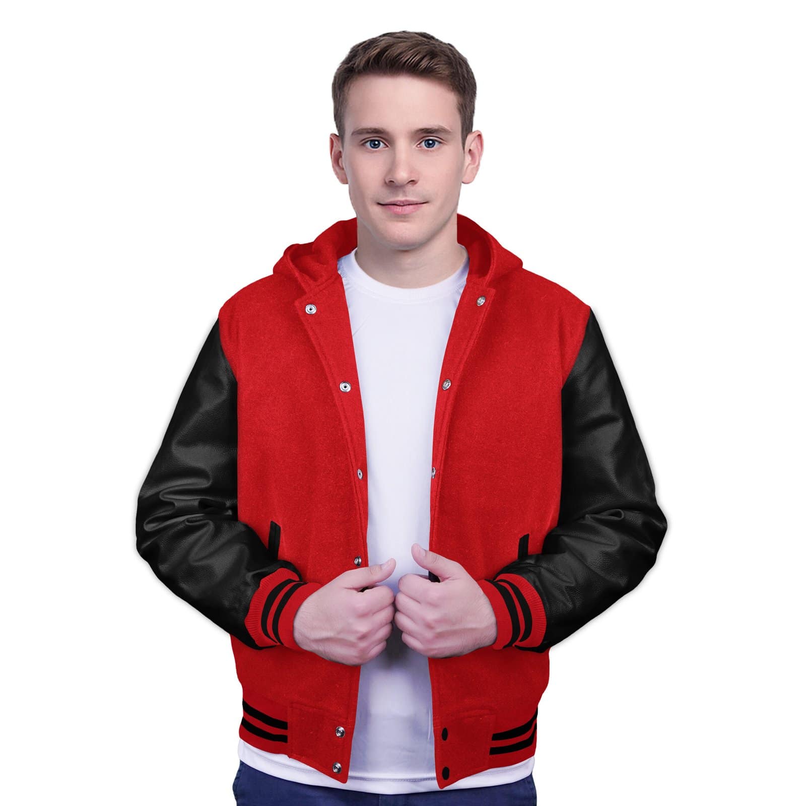 Wool Body Leather Sleeves Hoodie